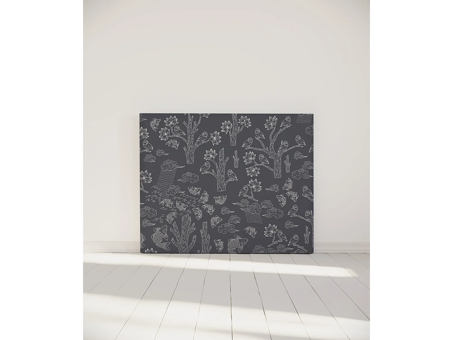 BELLECOUR LITERIE | Tête de lit déhoussable MESANGES BLEUES 140x110 cm | Coloris Gris