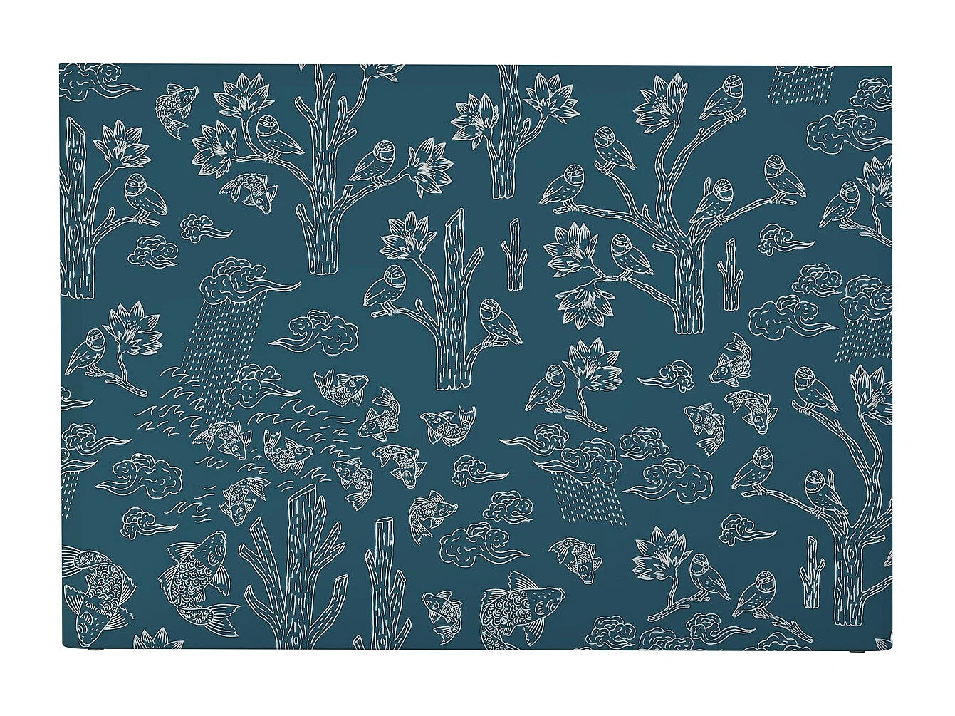 BELLECOUR LITERIE | Tête de lit déhoussable MESANGES BLEUES 140x110 cm | Coloris Bleu
