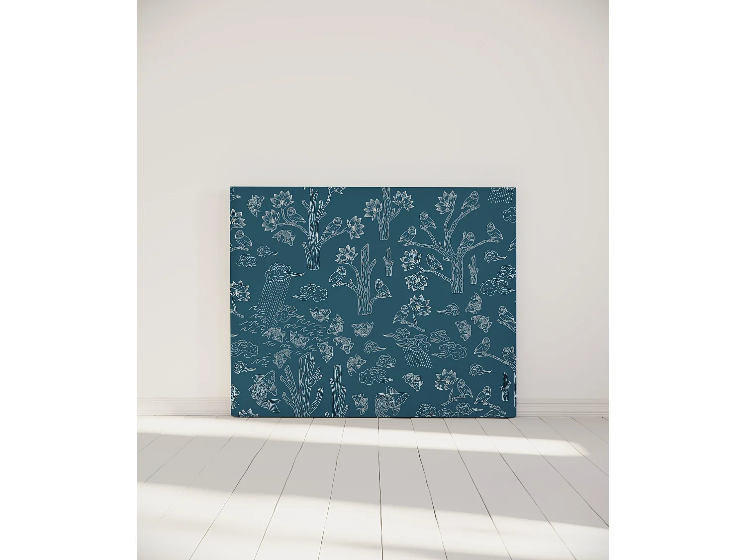 BELLECOUR LITERIE | Tête de lit déhoussable MESANGES BLEUES 140x110 cm | Coloris Bleu