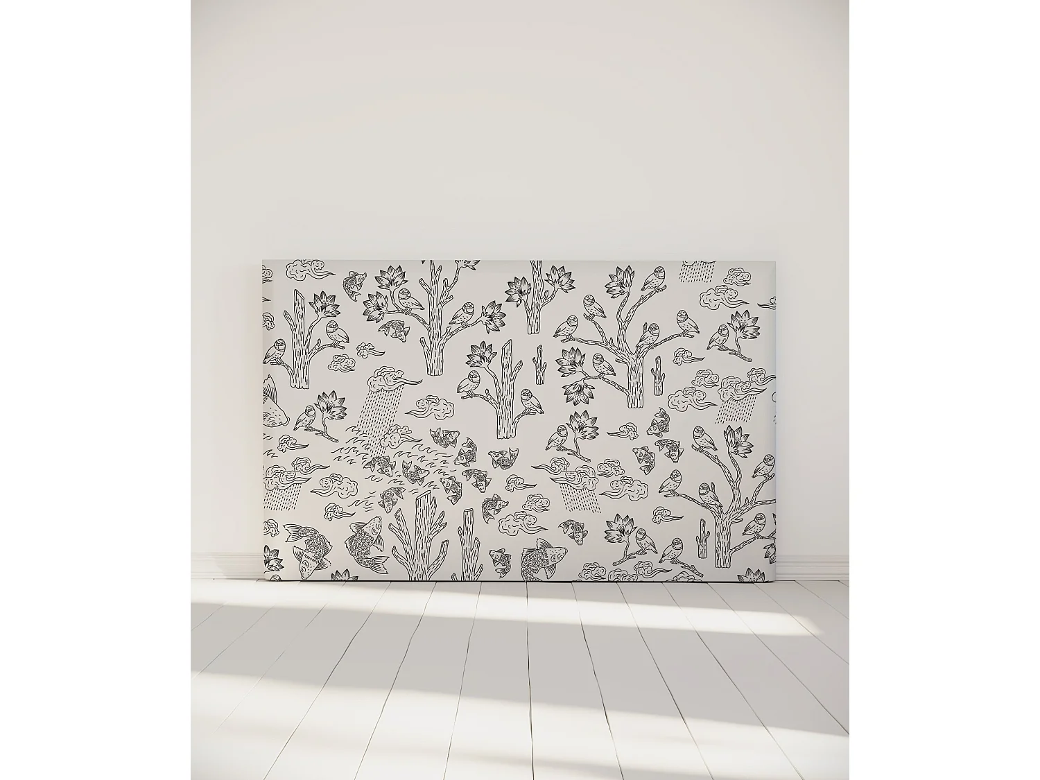 BELLECOUR LITERIE | Tête de lit déhoussable MESANGES BLEUES 180x110 cm | Coloris Blanc