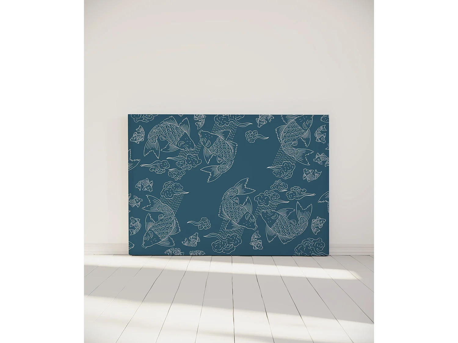 BELLECOUR LITERIE | Tête de lit déhoussable BANC DE POISSONS 160x110 cm | Coloris Bleu