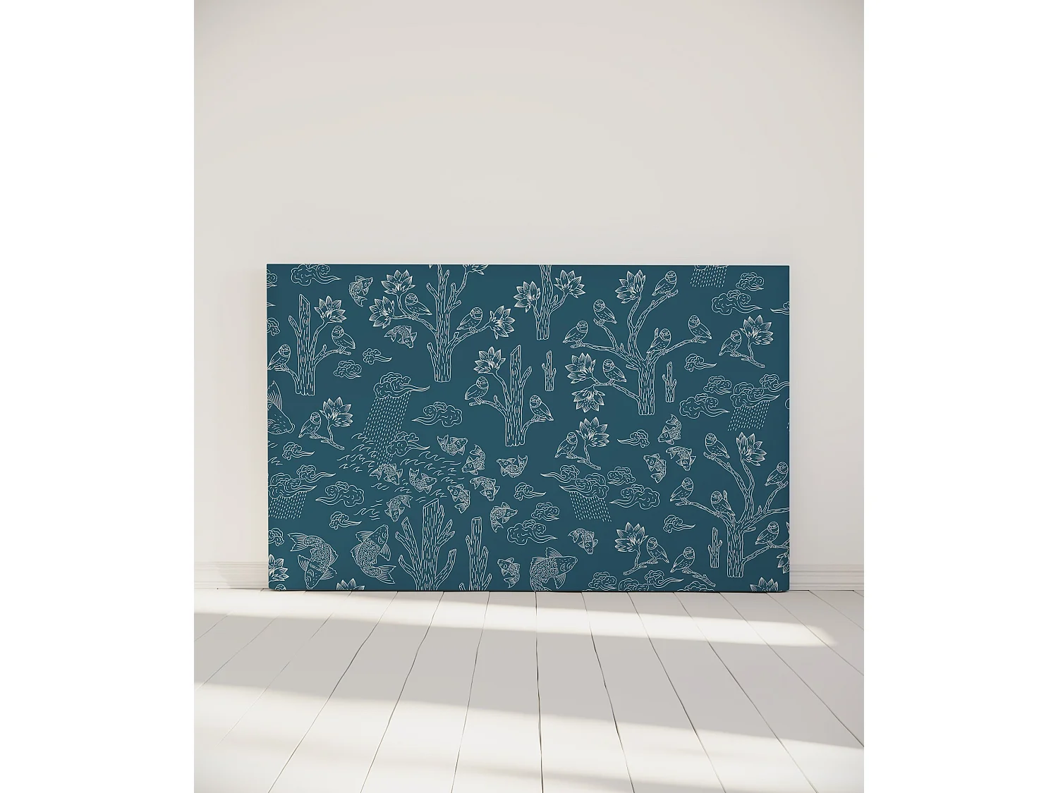 BELLECOUR LITERIE | Tête de lit déhoussable MESANGES BLEUES 180x110 cm | Coloris Bleu