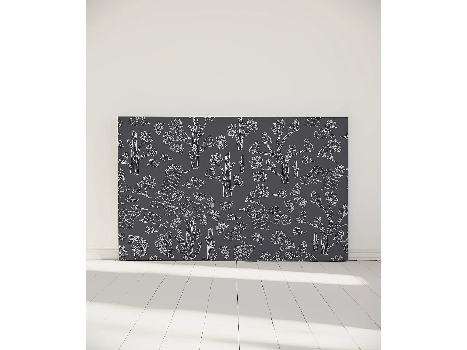 BELLECOUR LITERIE | Tête de lit déhoussable MESANGES BLEUES 180x110 cm | Coloris Gris