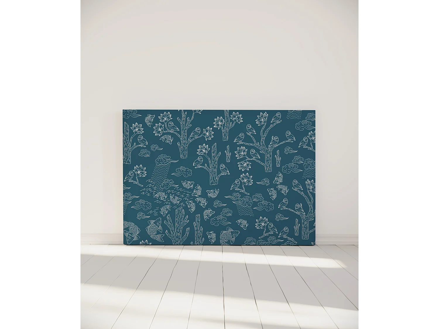 BELLECOUR LITERIE | Tête de lit déhoussable MESANGES BLEUES 160x110 cm | Coloris Bleu