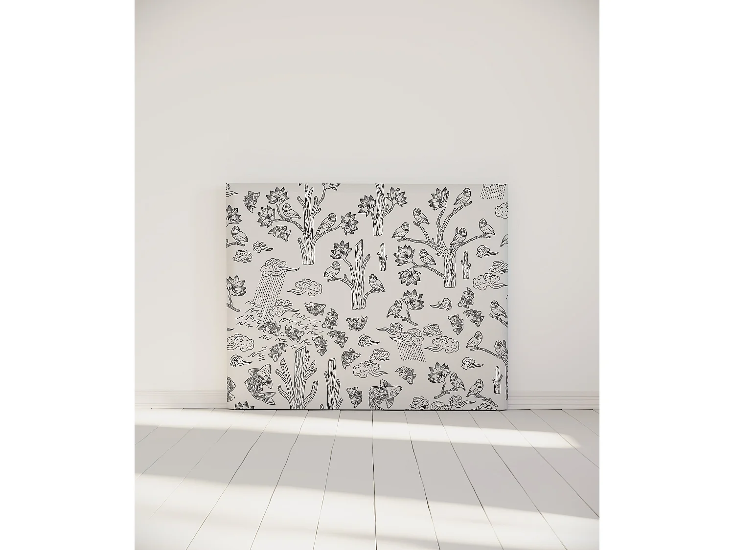 BELLECOUR LITERIE | Tête de lit déhoussable MESANGES BLEUES 140x110 cm | Coloris Blanc