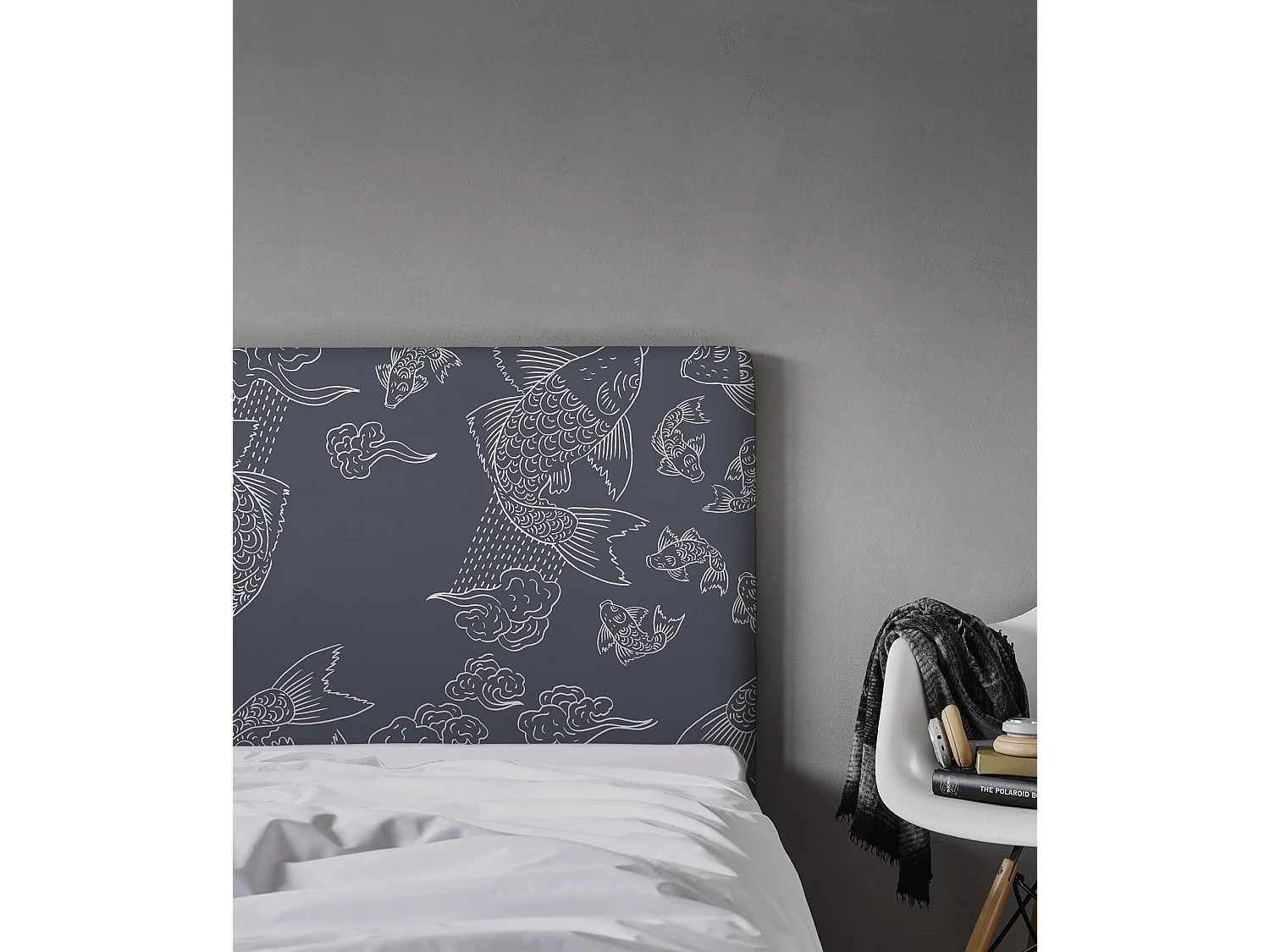 BELLECOUR LITERIE | Tête de lit déhoussable BANC DE POISSONS 180x110 cm | Coloris Gris