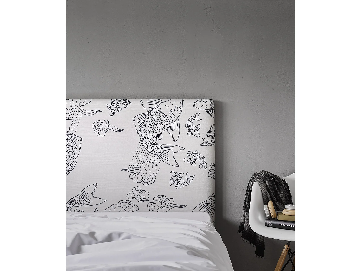 BELLECOUR LITERIE | Tête de lit déhoussable BANC DE POISSONS 160x110 cm | Coloris Blanc