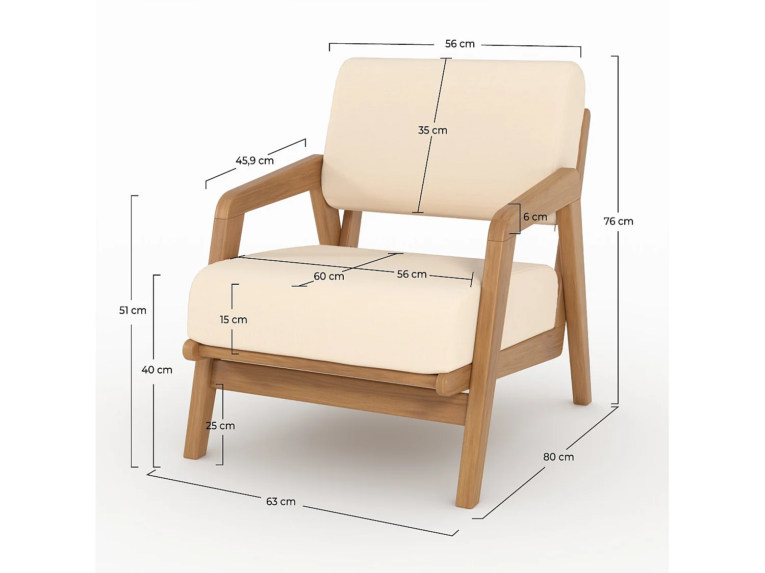 Poltrona da giardino in legno di acacia e tessuto bouclé beige chiaro - Siargao