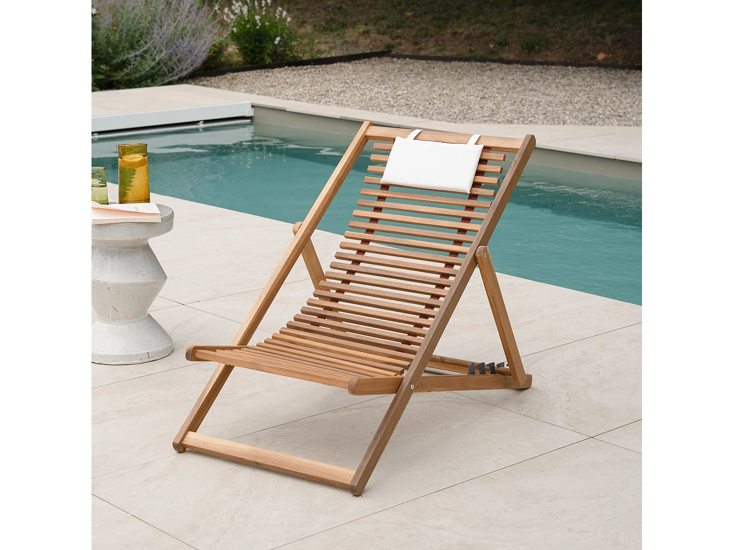 Silla de jardín de madera de acacia y tela cruda - Nacpan