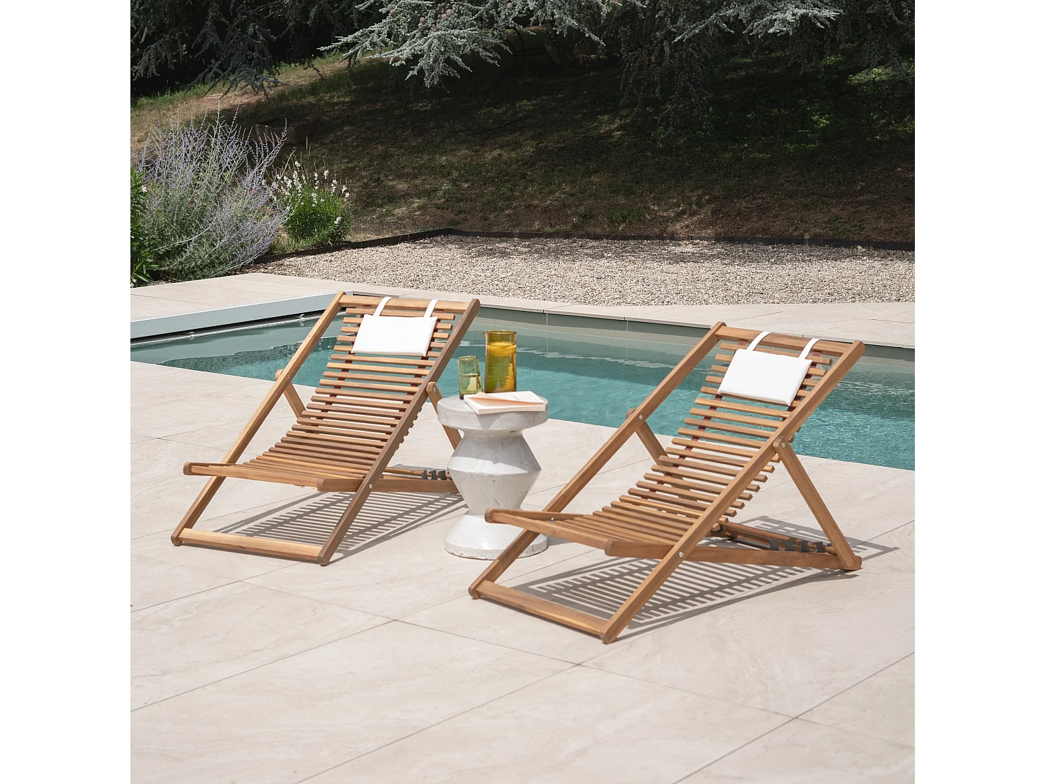 Silla de jardín de madera de acacia y tela cruda - Nacpan