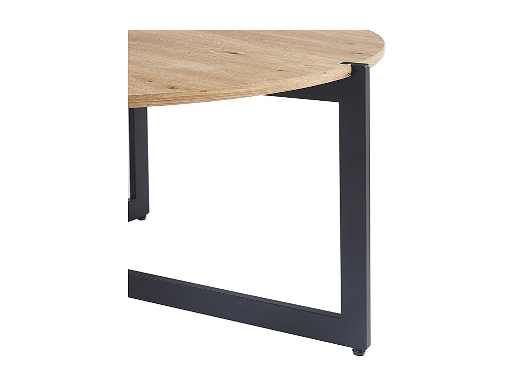 Set von zwei runden Couchtischen im Industriestil, Kollektion BIANCA - Farbe helles Eichenholz und Schwarz.