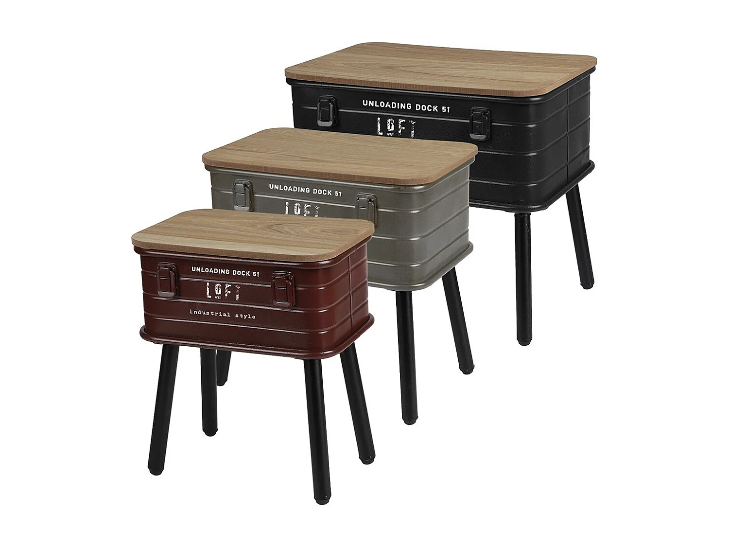 Set aus 3 bunten Metall-Beistelltischen im Industriestil, Kollektion AREA