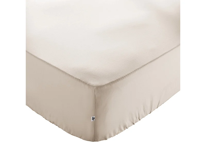 Drap housse 180 x 200 x 30 cm en coton beige - JULIETA