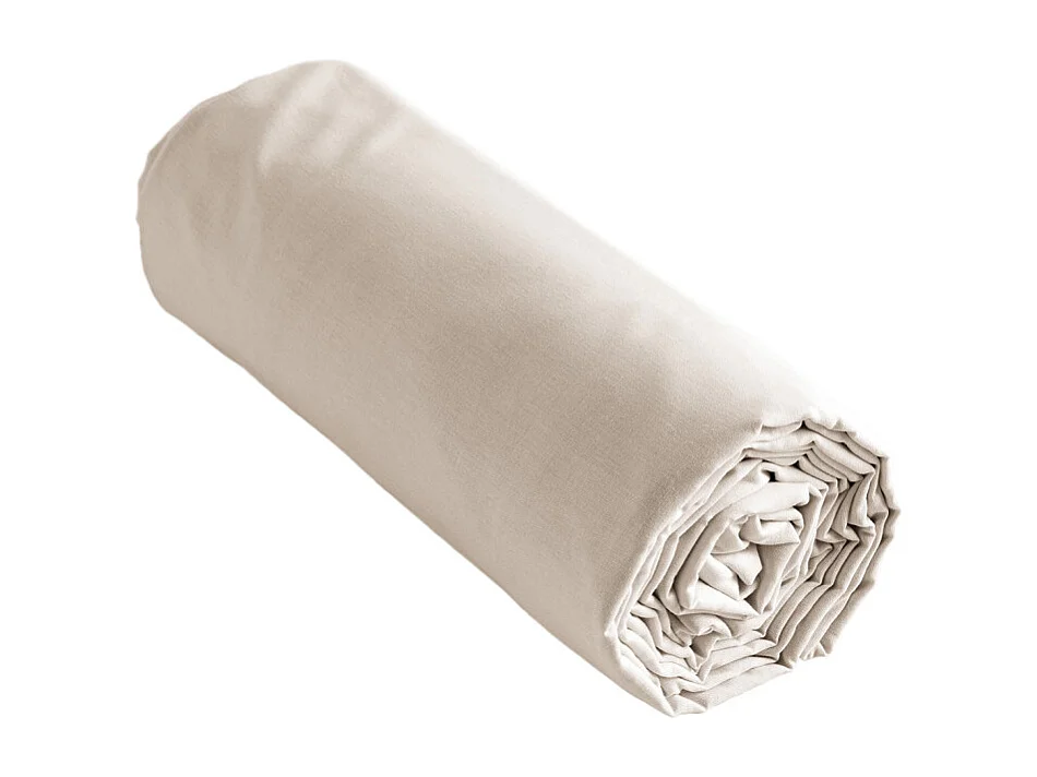 Drap housse 180 x 200 x 30 cm en coton beige - JULIETA
