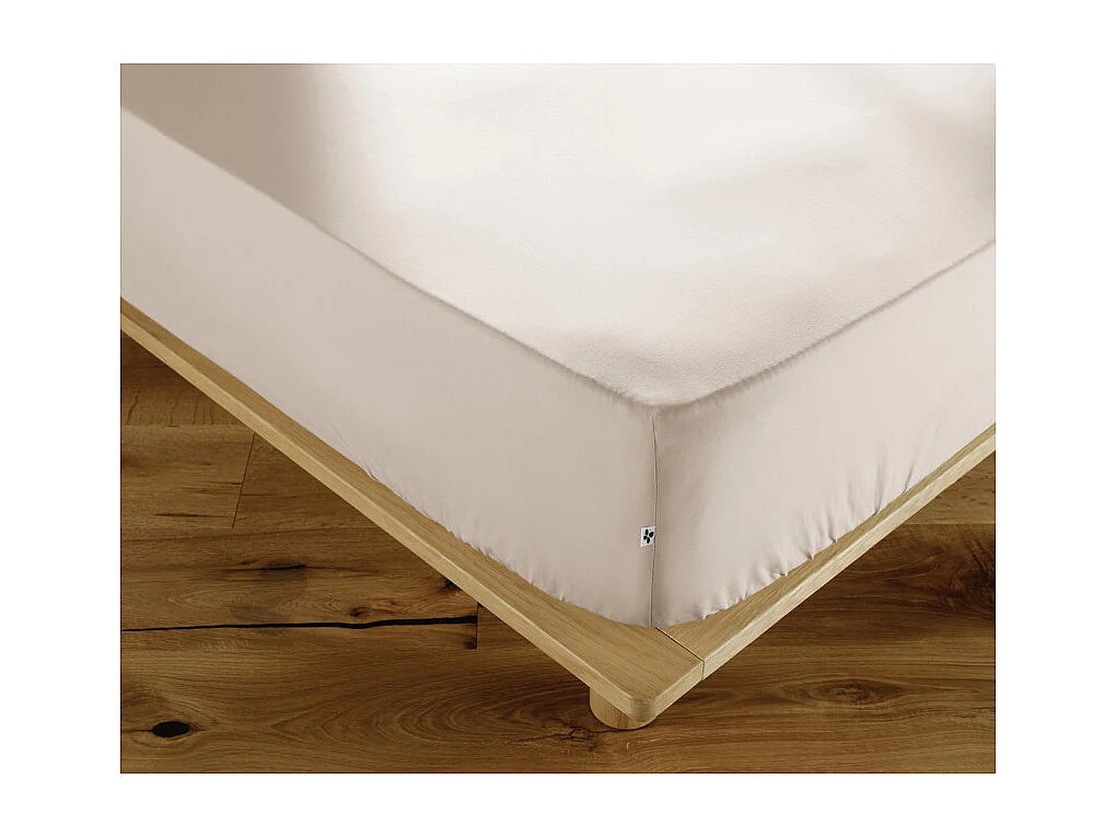 Drap housse 180 x 200 x 30 cm en coton beige - JULIETA