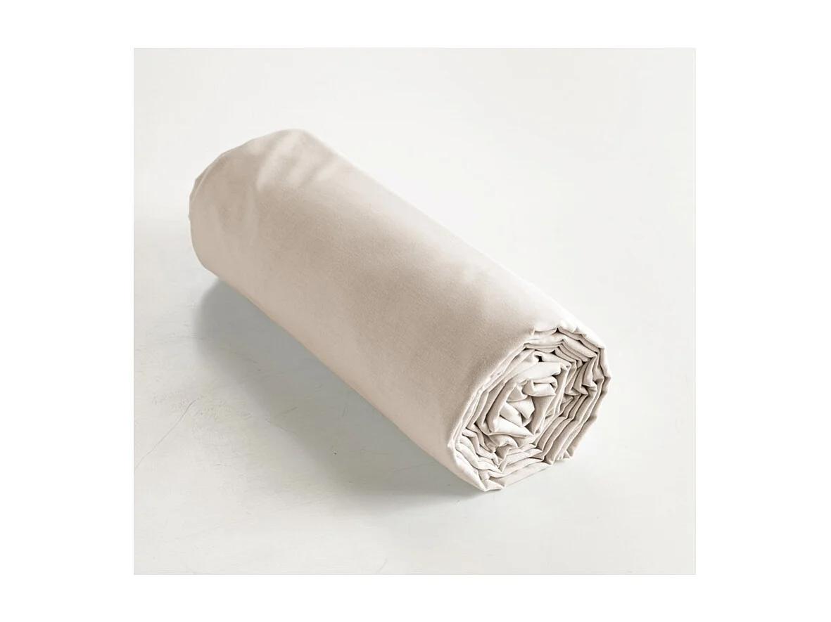 Drap housse 180 x 200 x 30 cm en coton beige - JULIETA