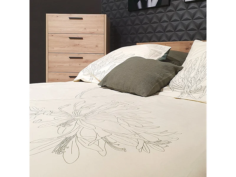 Housse de couette coton beige / vert et motif 240 x 220 cm - TALI 7885