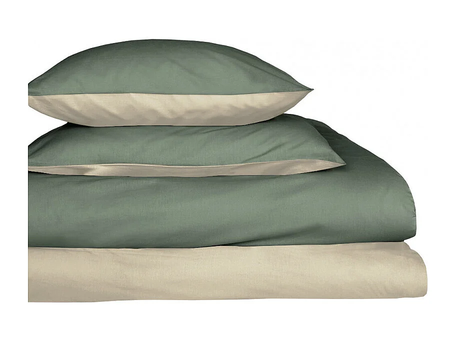 Housse de couette coton beige / vert et motif 240 x 220 cm - TALI 7885