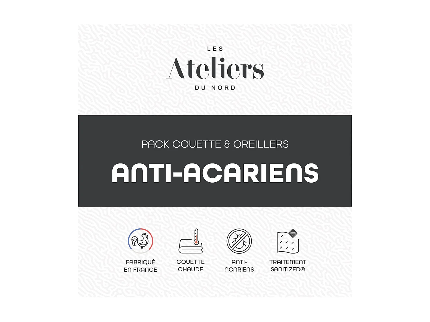 Pack Anti-acariens Couette chaude 240x260cm + 2 Oreillers moelleux 60x60cm