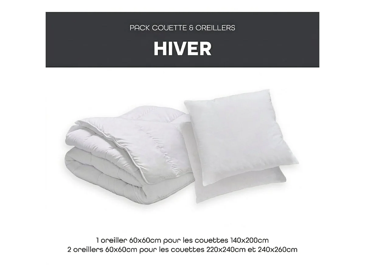 Pack Hiver Couette très chaude 220x240cm + 2 Oreillers moelleux 60x60cm