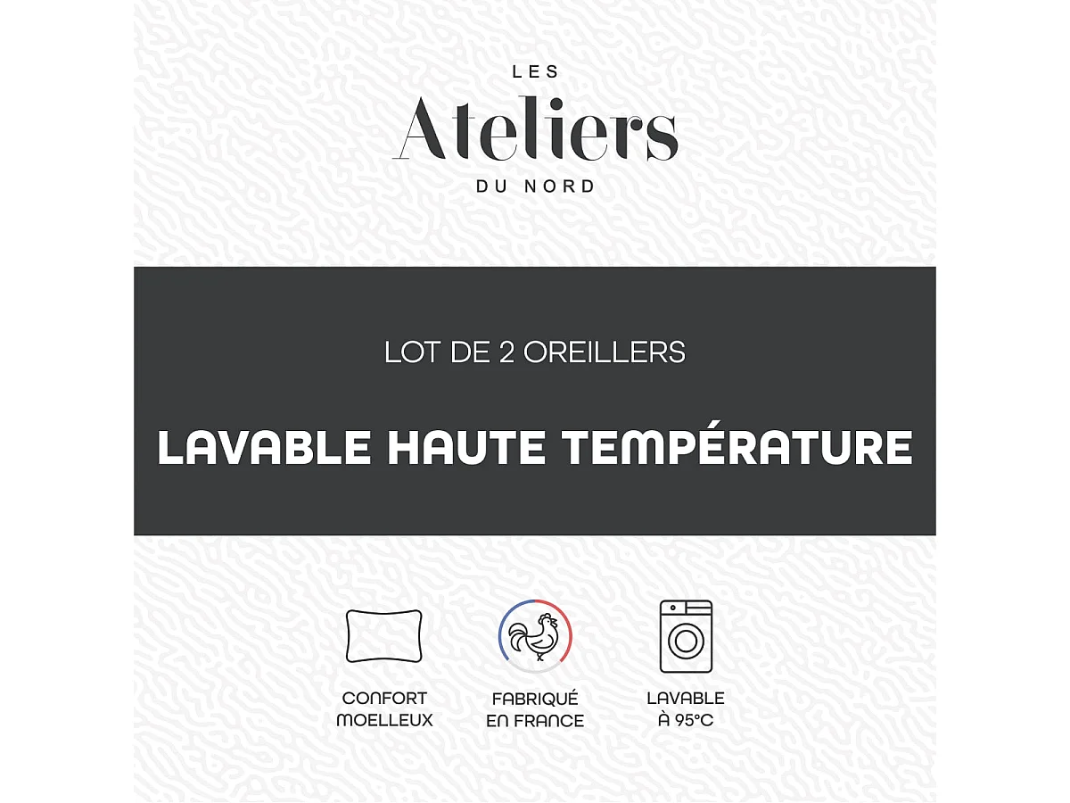 Pack Lavable à 95 Couette chaude 240x260cm + 2 Oreillers moelleux 60x60cm