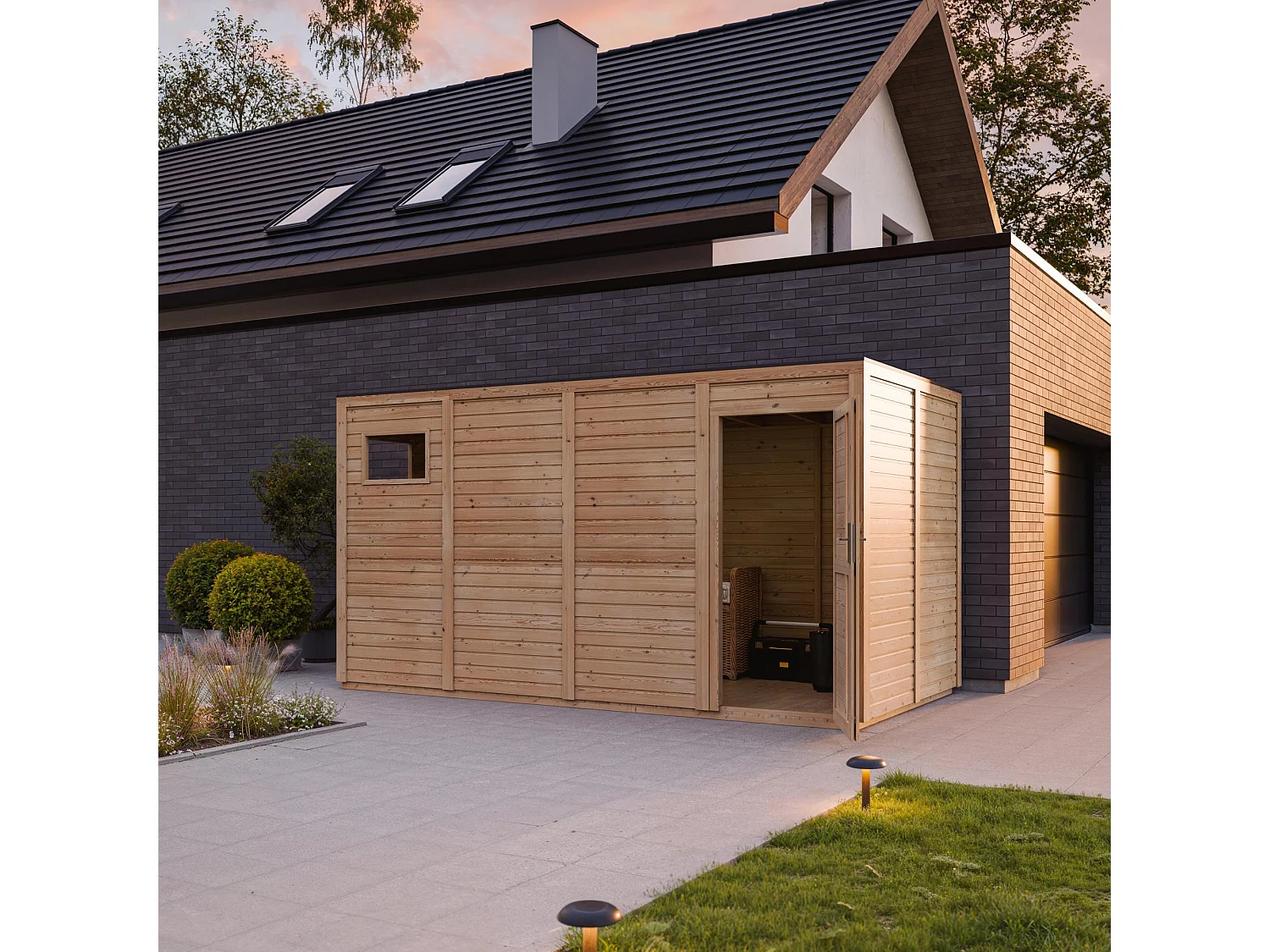 Abri de jardin en bois avec sol traité - 8.16 m² / 206x404xh216 cm - M327F1+M327G