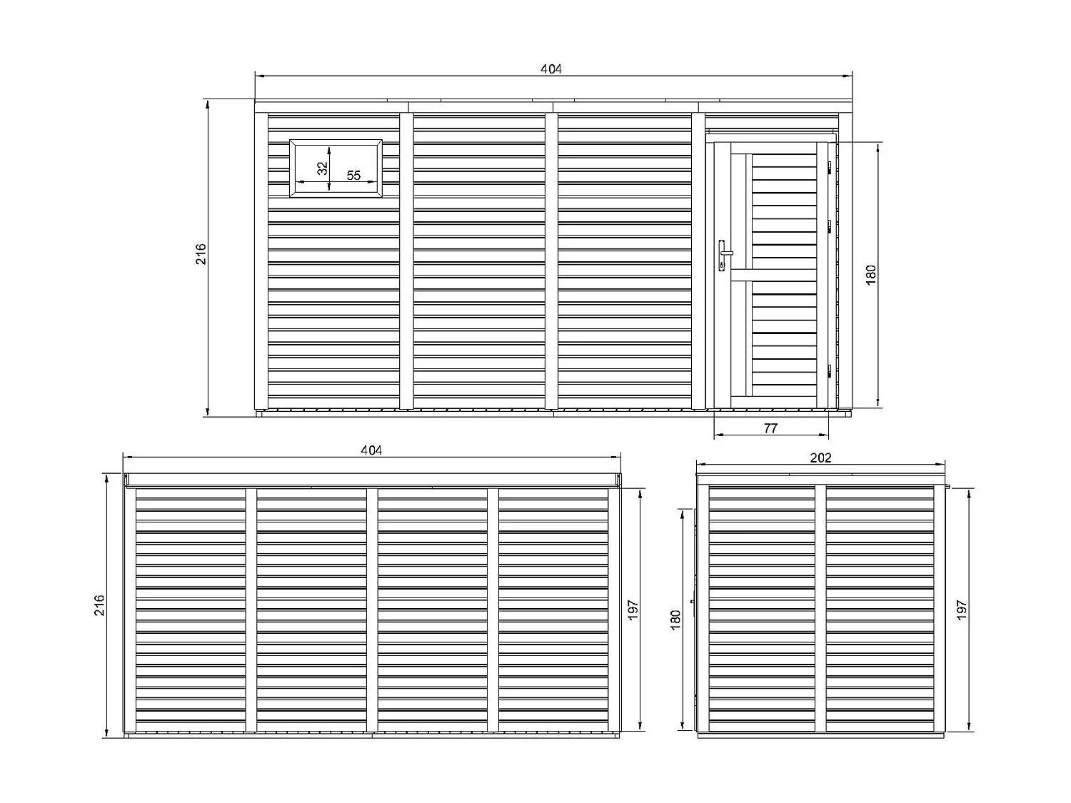 Abri de jardin en bois avec sol traité - 8.16 m² / 206x404xh216 cm - M327F1+M327G