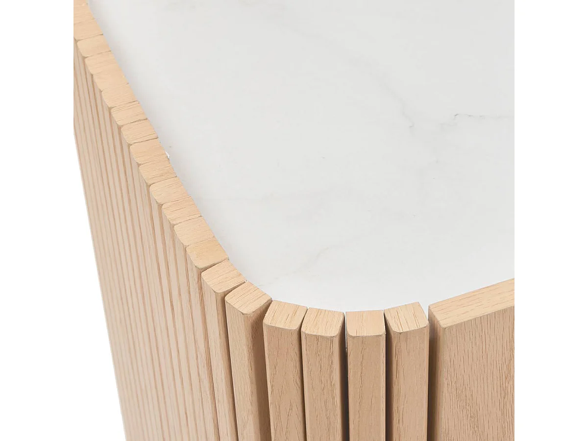 Buffet à 2 portes 4 niches et 2 tiroirs coloris effet bois naturel - Longueur 160,5 x Profondeur 40,2 x Hauteur 80,2 cm
