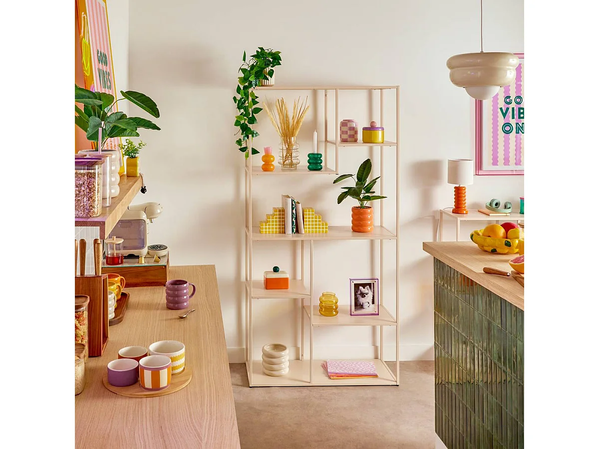 Etagère de 6 niveaux en métal beige - Longueur 90 x largeur 35 x Hauteur 180 cm