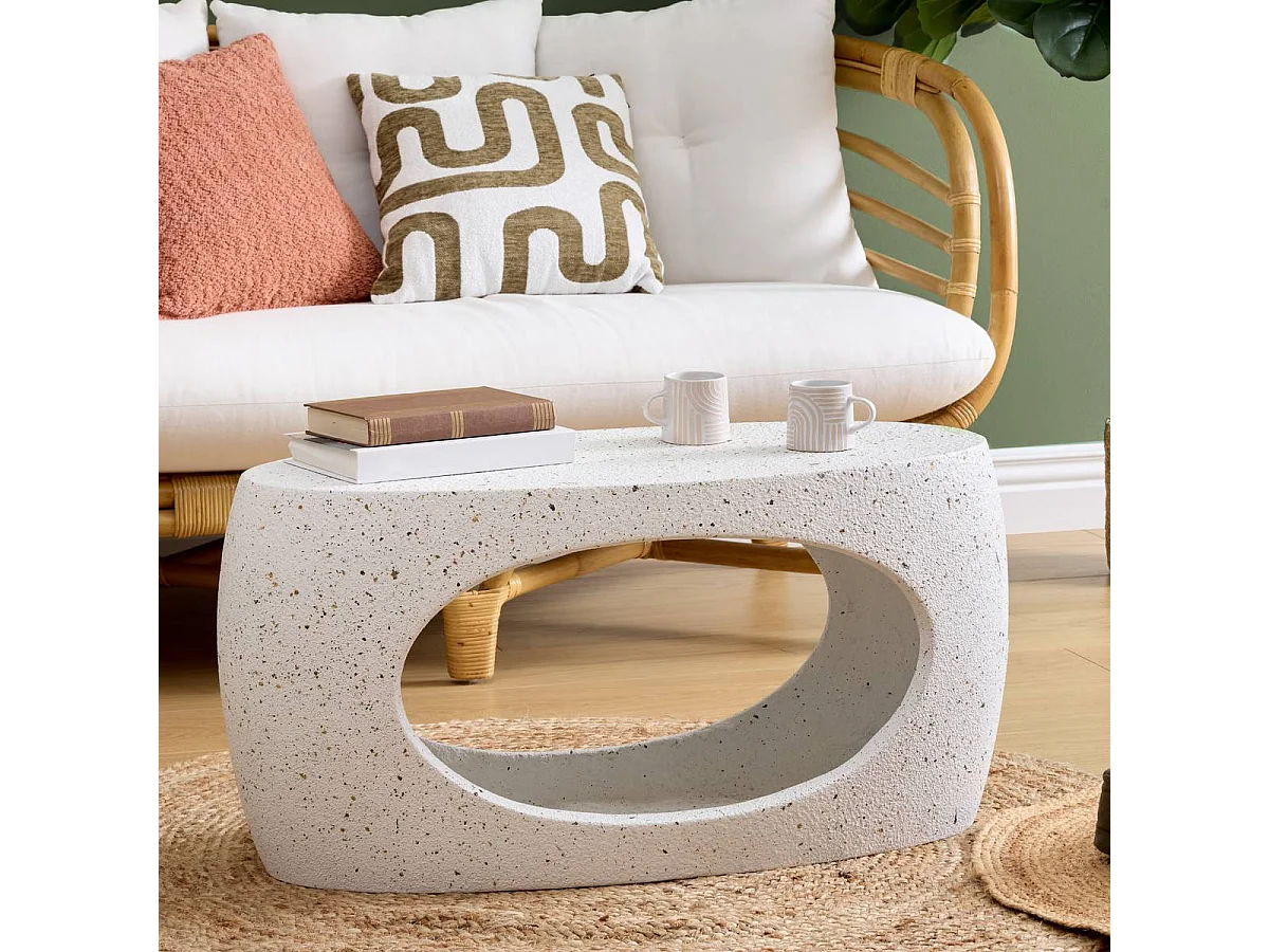 Table basse table d'appoint ovale coloris Blanc - Longueur 80 x largeur 33 x Hauteur 40 cm