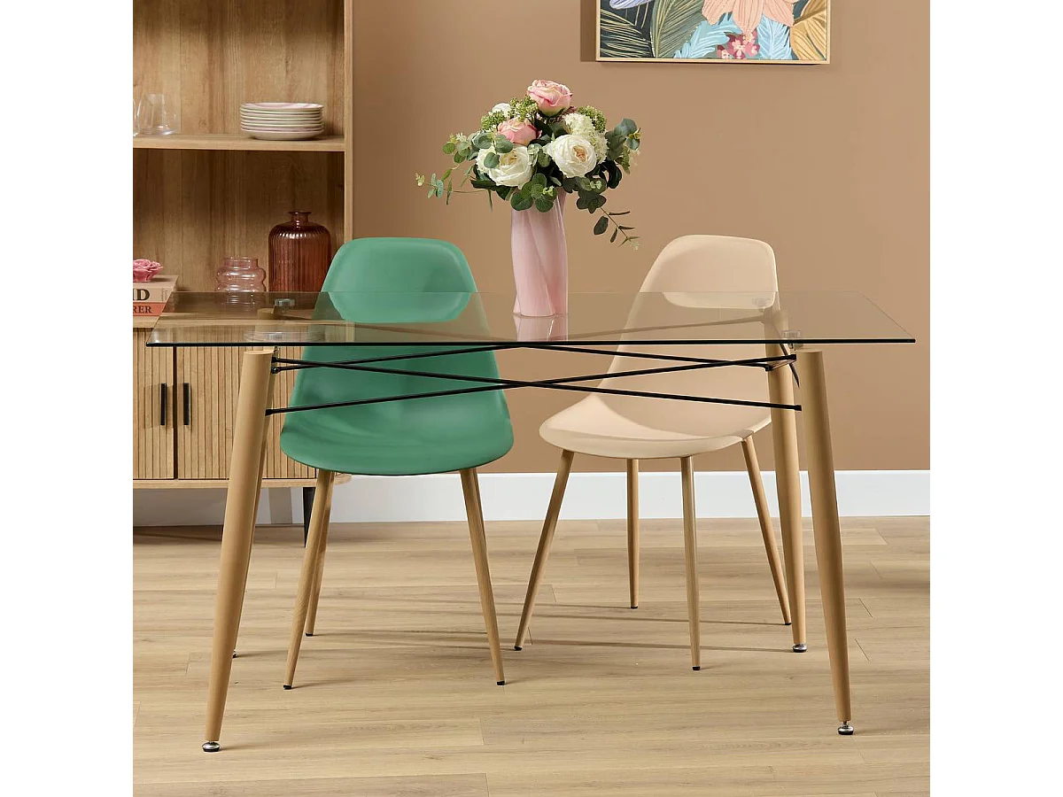 Table à diner table à manger 6 places en verre trempé rectangulaire - Longueur 140 x largeur 80 x Hauteur 77 cm