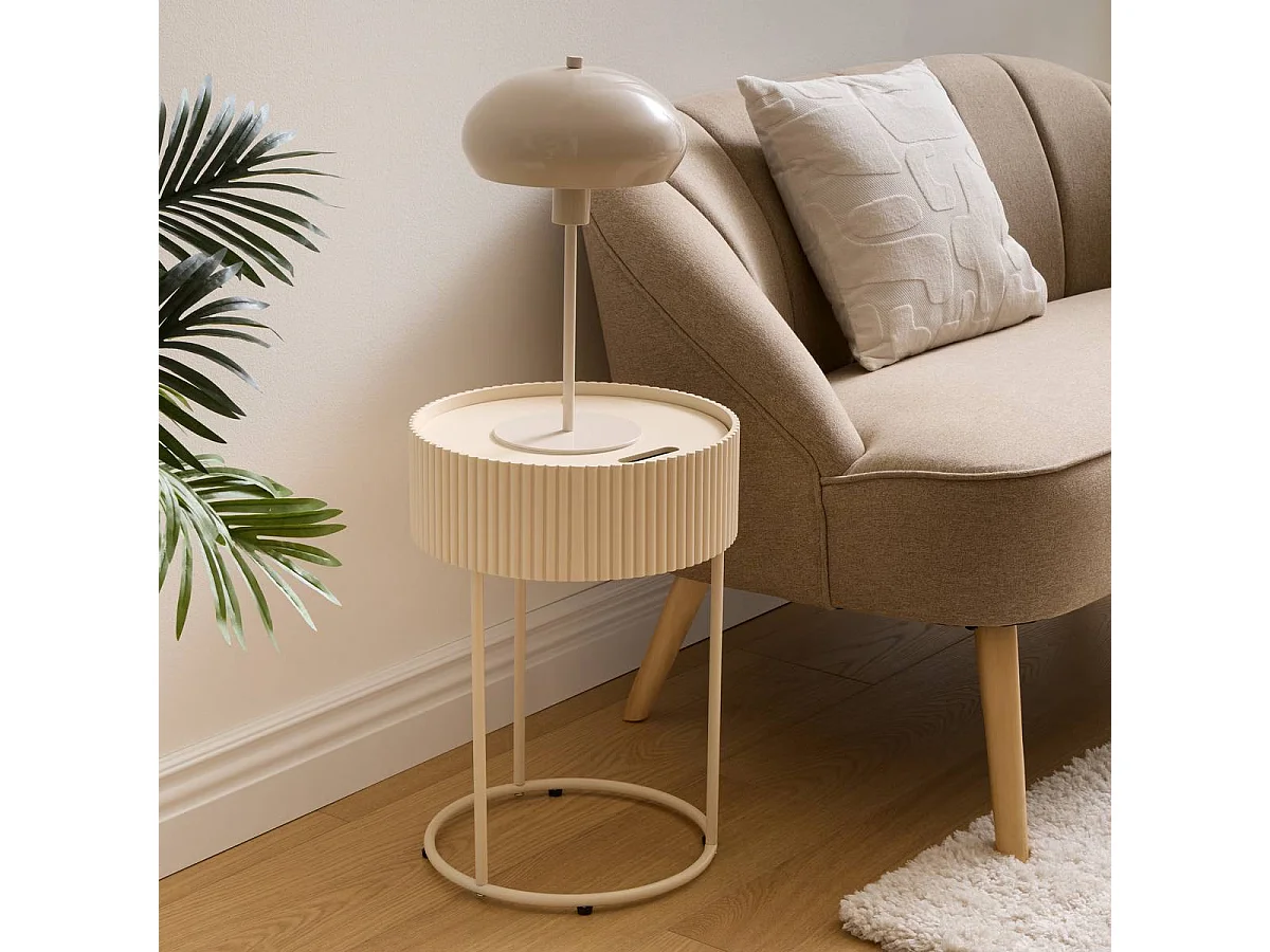Table d'appoint ronde avec plateau amovible coloris beige- Diamètre 33 x Hauteur 48 cm