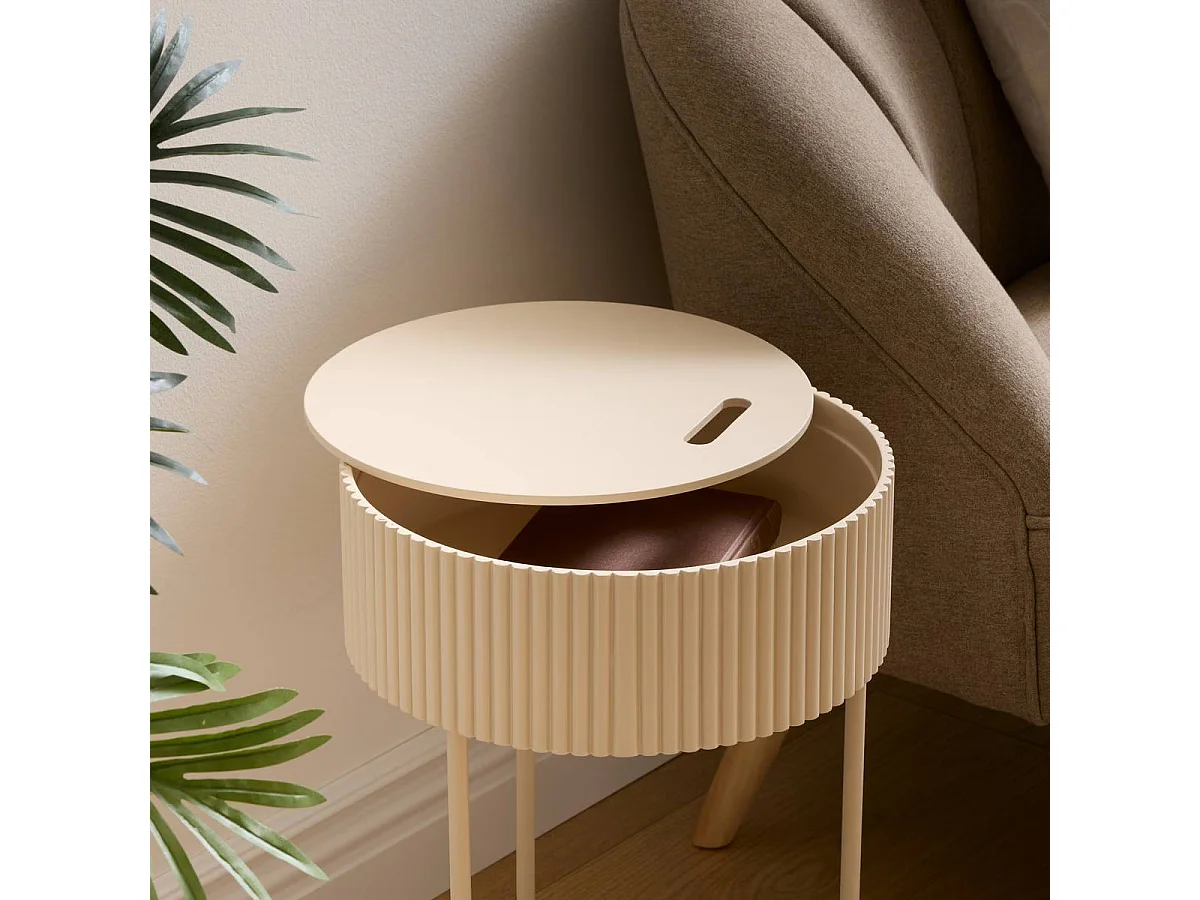 Table d'appoint ronde avec plateau amovible coloris beige- Diamètre 33 x Hauteur 48 cm