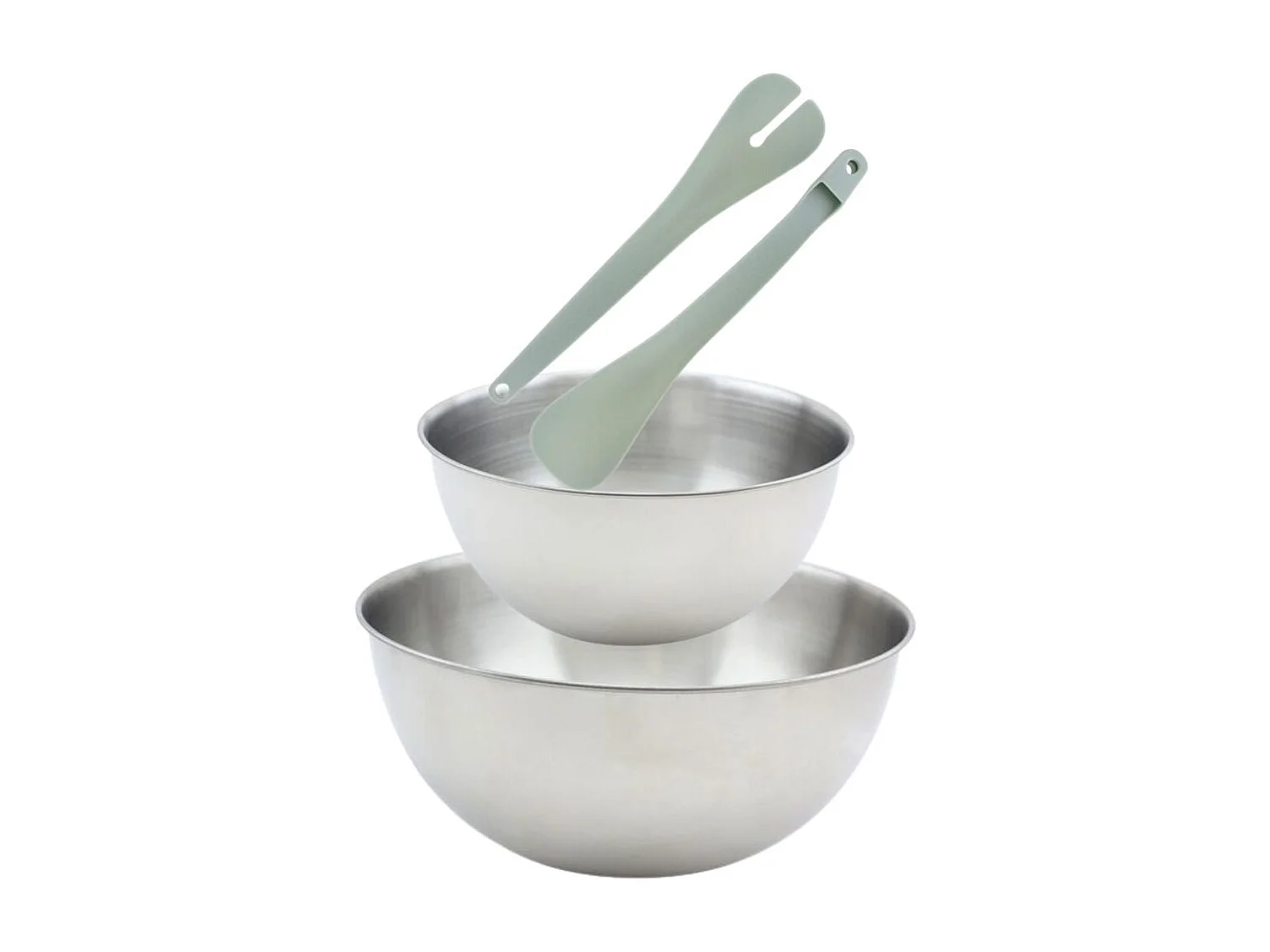Set de 2 Saladiers en inox de 20,5 cm et 25 cm de diamètre et couverts à salade en plastique Fackelmann