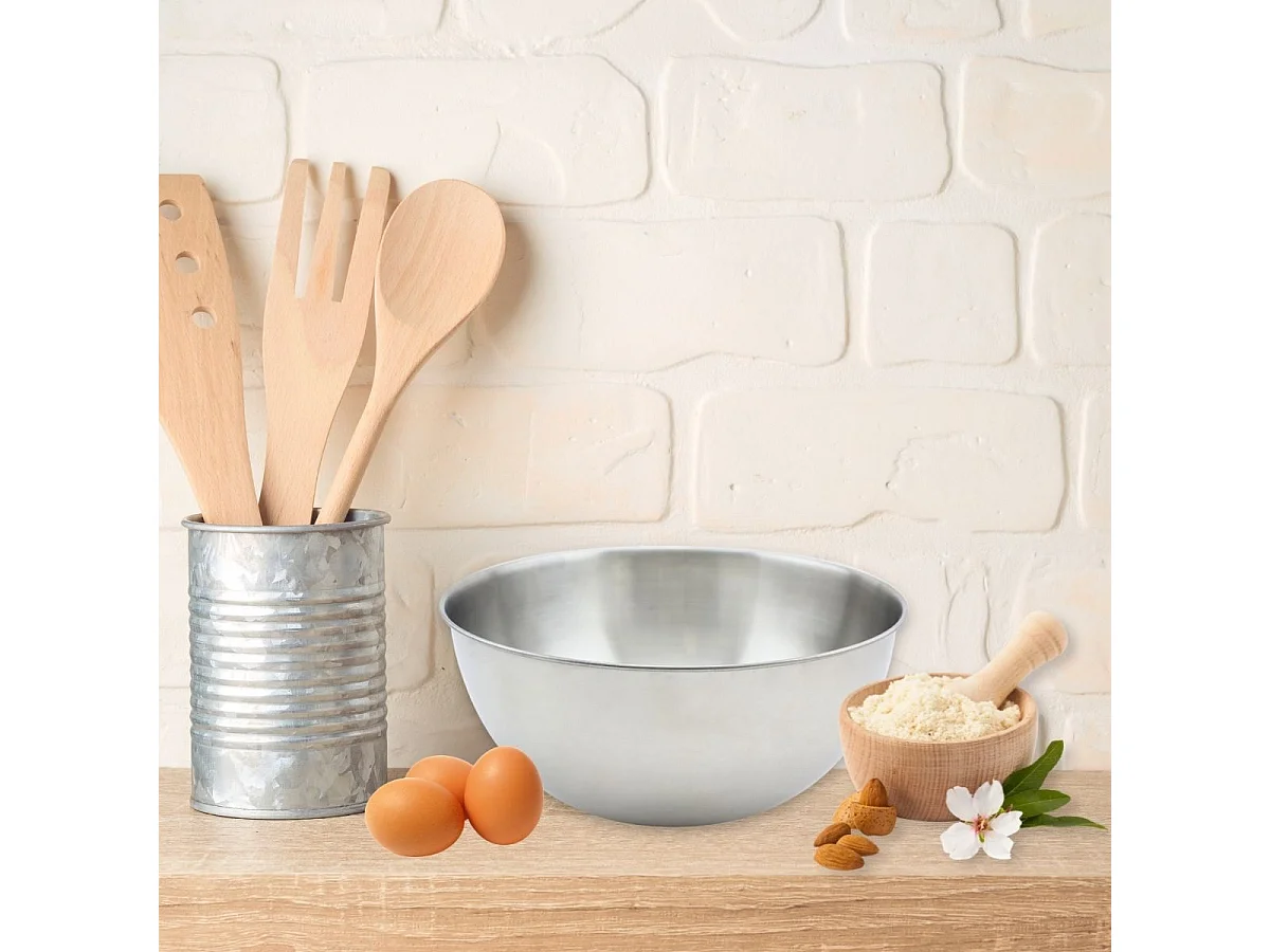 Set de 2 Saladiers en inox de 20,5 cm et 25 cm de diamètre et couverts à salade en plastique Fackelmann