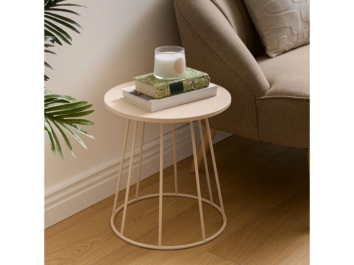 Table à café ronde table d'appoint en métal coloris Beige - Diamètre 38 x Hauteur 42 cm