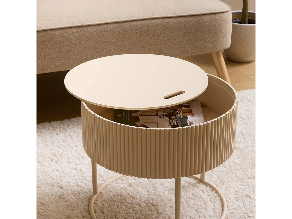 Table d'appoint table à café basse coloris ivoire - Diamètre 45 x Hauteur 40,5 cm