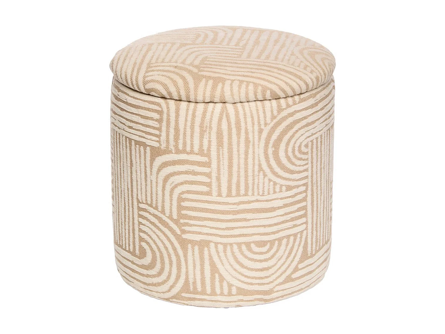 Pouf coffre en tissu avec motifs coloris beige - Diamètre 31 x Profondeur 31 x Hauteur 34 cm
