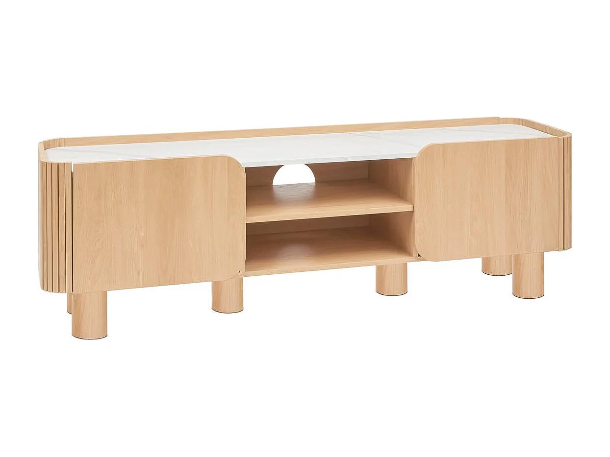 Meuble TV de  2 portes 2 étagères coloris effet bois naturel - Longueur 160 x Profondeur 40,2 x Hauteur 50,2 cm