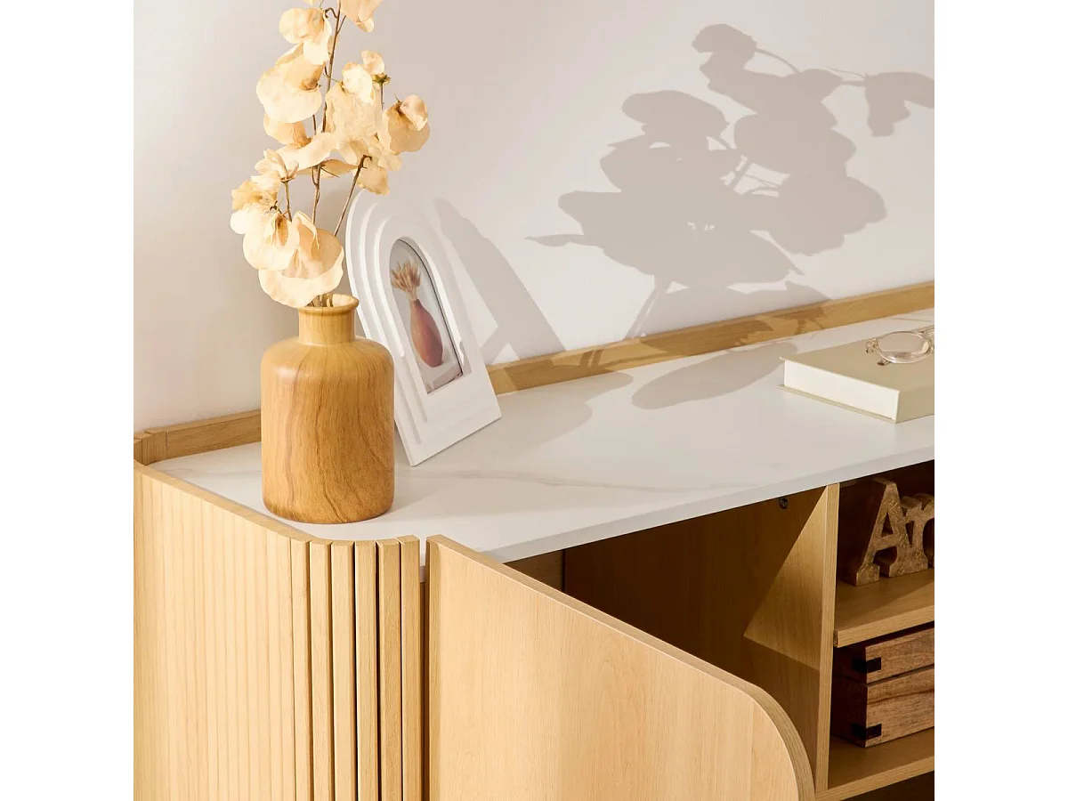 Meuble TV de  2 portes 2 étagères coloris effet bois naturel - Longueur 160 x Profondeur 40,2 x Hauteur 50,2 cm