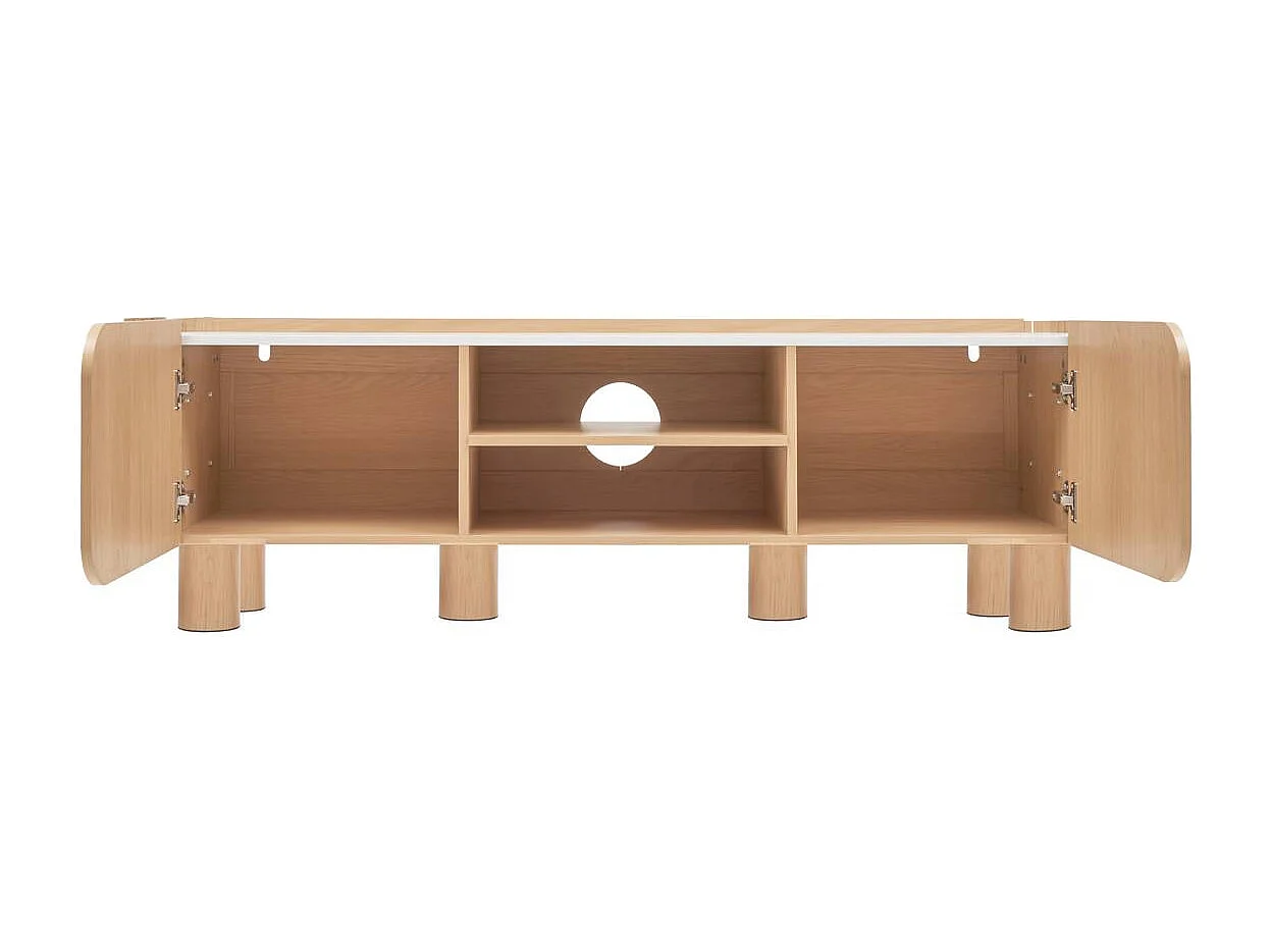 Meuble TV de  2 portes 2 étagères coloris effet bois naturel - Longueur 160 x Profondeur 40,2 x Hauteur 50,2 cm