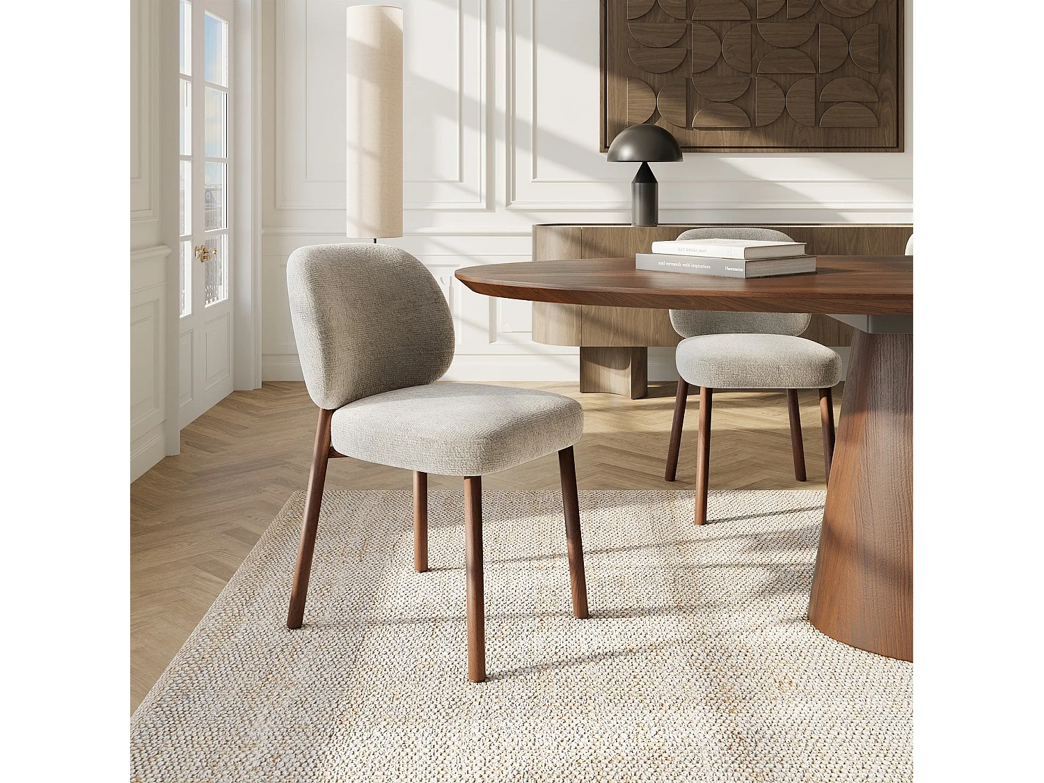 Lot de 2 chaises MOKA en velours texturé beige taupe 47x57cm