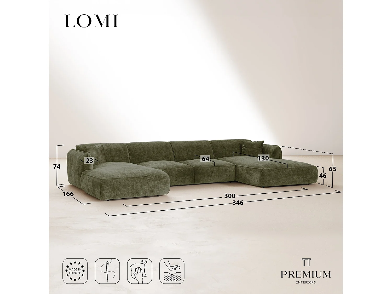 Canapé panoramique 7 places LOMI en velours gaufré terracotta