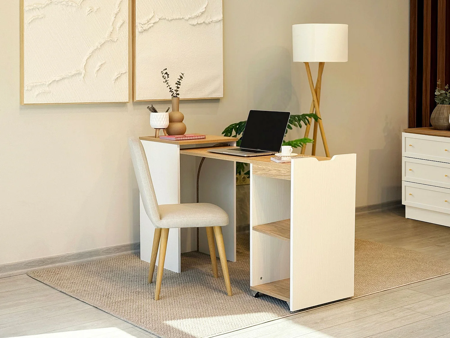 Bureau en bois "Modulo" - 97 x 47 x 75 cm - Beige