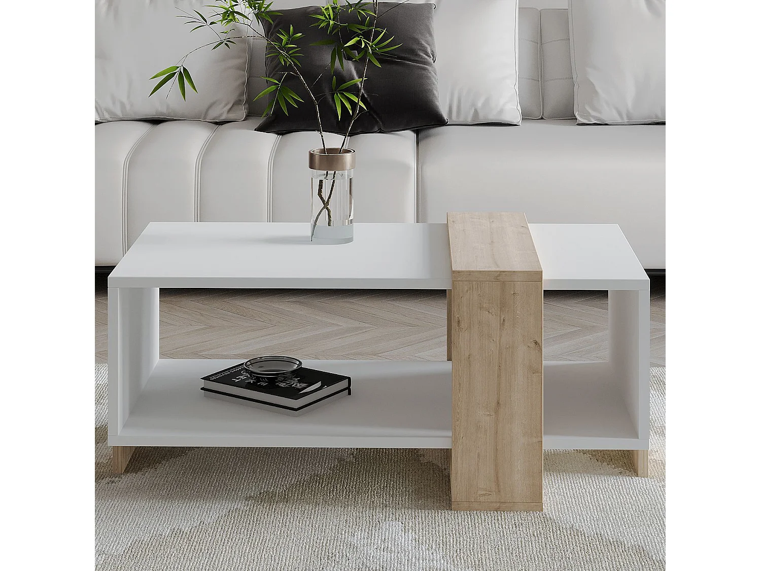 "Meleni" Holz Couchtisch - Elegant Weiß - 90 x 49 x 40 cm - Hochwertige Melaminpaneele