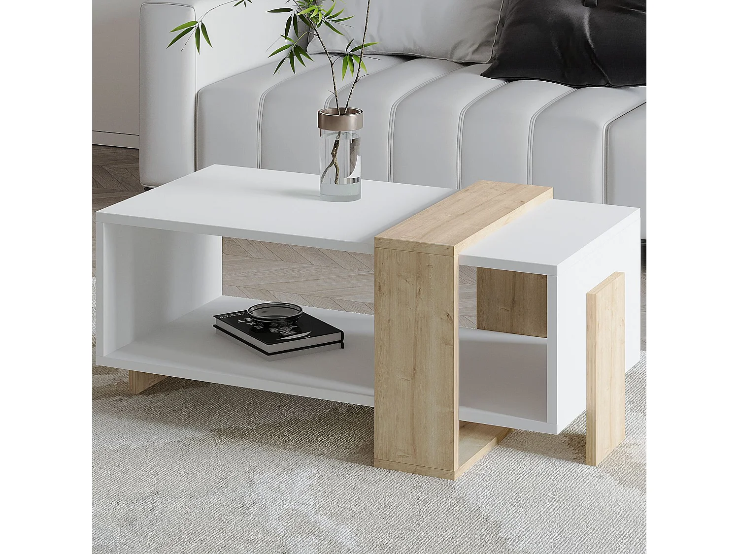 "Meleni" Holz Couchtisch - Elegant Weiß - 90 x 49 x 40 cm - Hochwertige Melaminpaneele