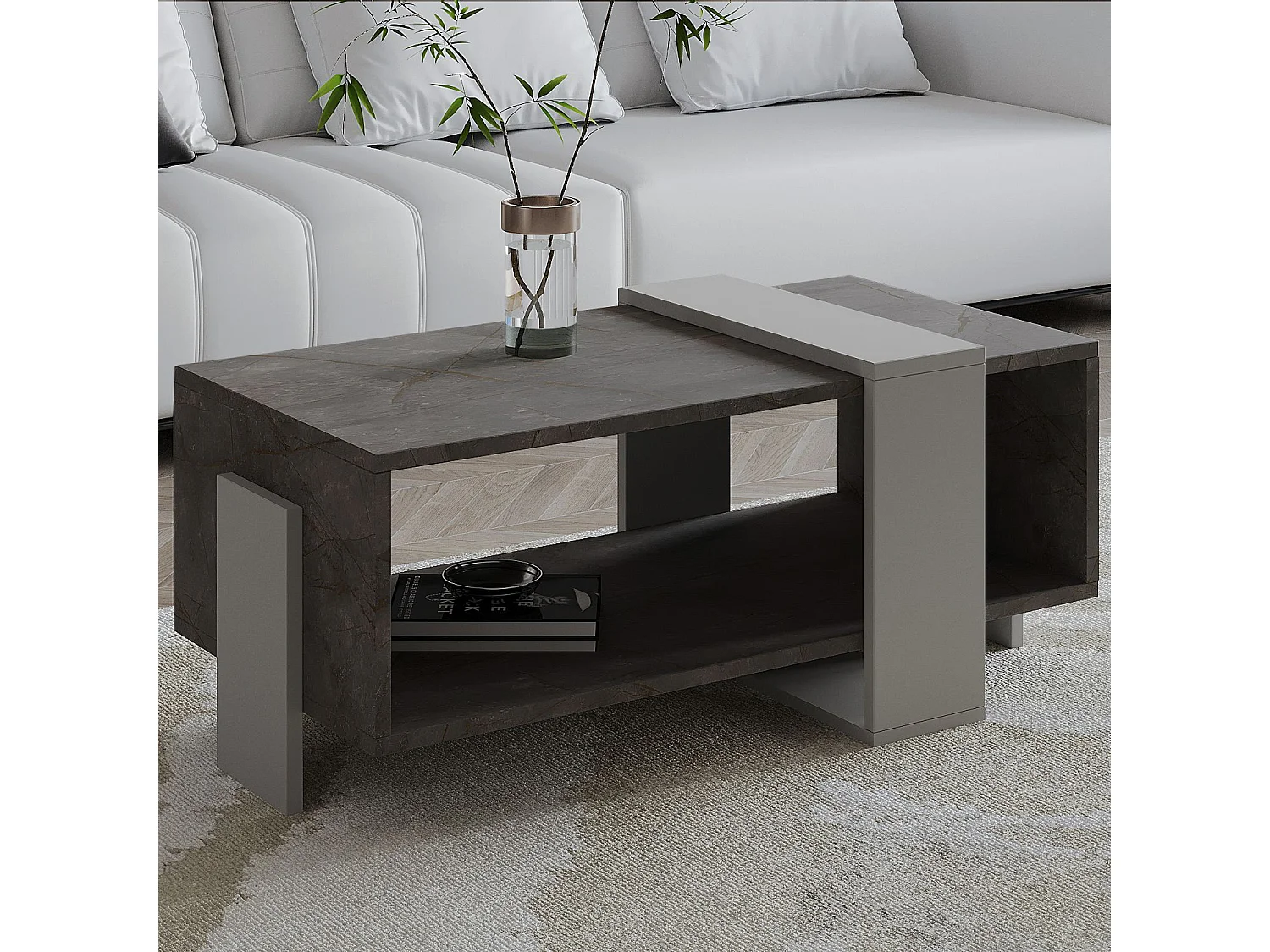 Table basse en bois "Meleni" - 90 x 49 x 40 cm - Gris