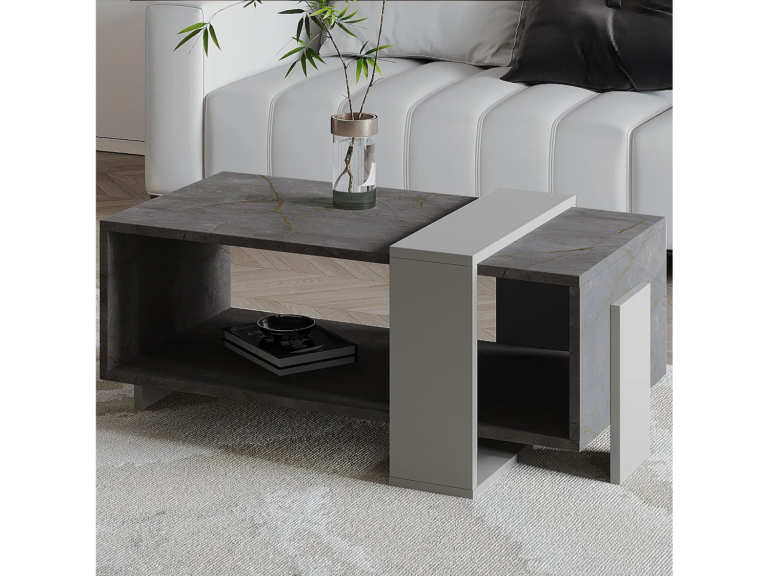 Table basse en bois "Meleni" - 90 x 49 x 40 cm - Gris