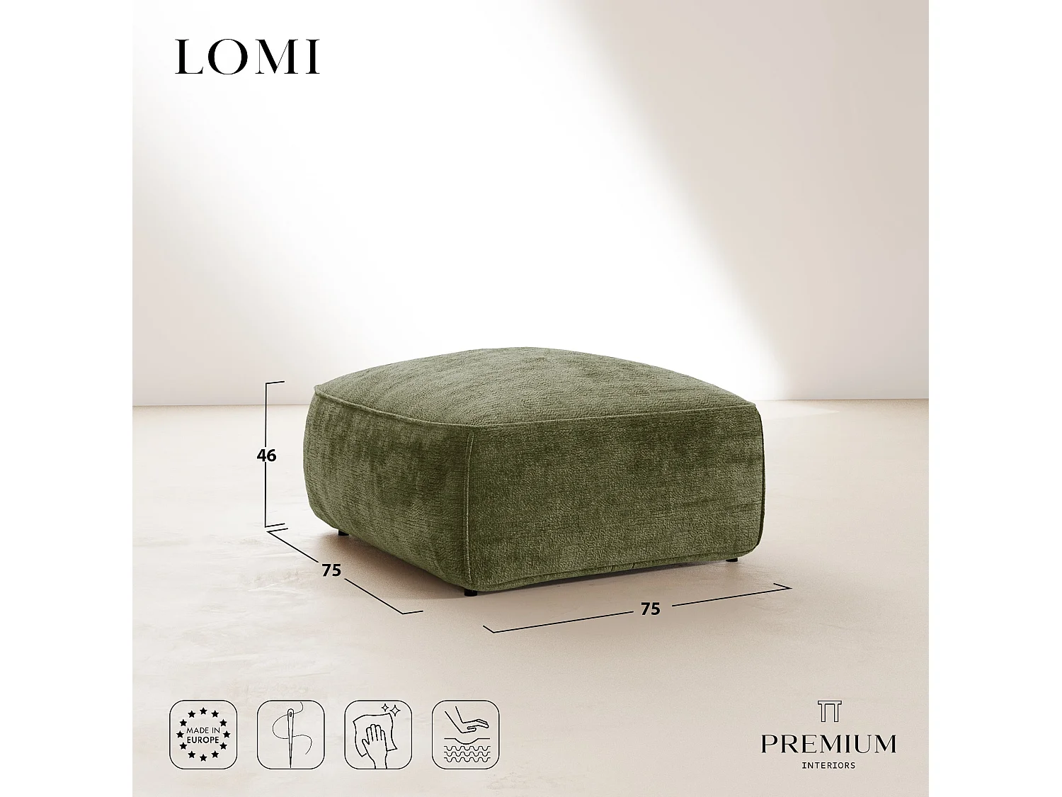 Pouf LOMI en velours gaufré crème 75x75cm