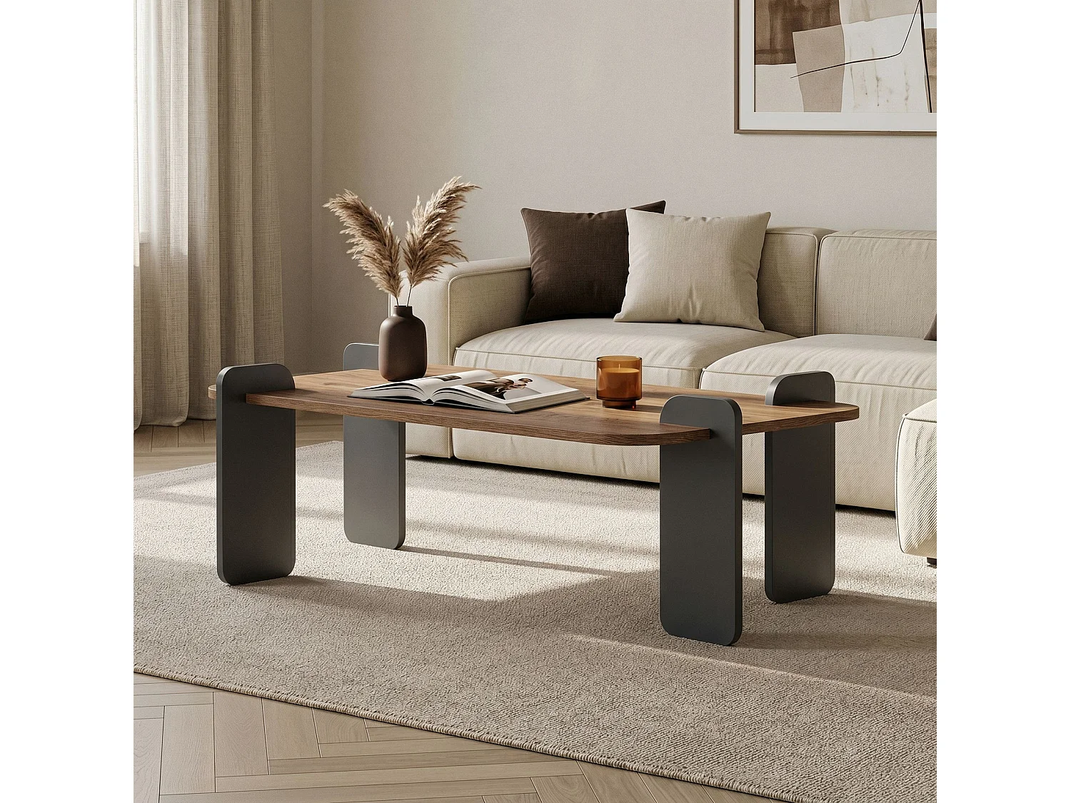 Couchtisch aus Holz "Fuchs" - 120 x 60 x 35 cm - Hellbraun